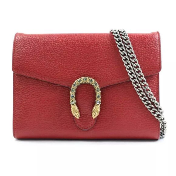 GUCCI Dyonisus Chain Crossbody Wallet Bag Dark Red Leather - Picture 1 of 14